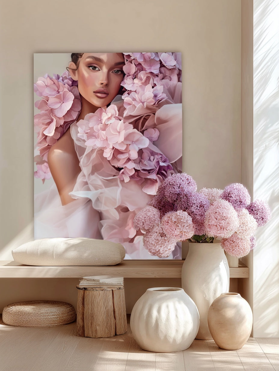 In Hydrangea Bloom Museum Quality Fine Art Print in an elegant home interior.