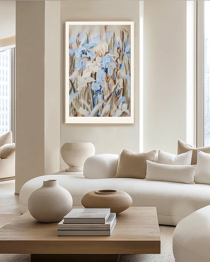 Among Irises Fine Art Print displayed in a modern interior.