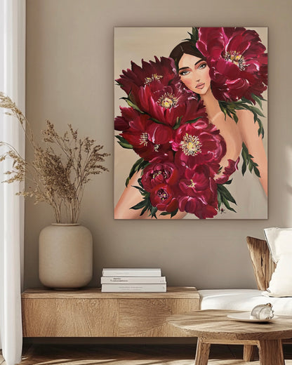 Carmine Woman by Janka Kykalová displayed in interior – original painting