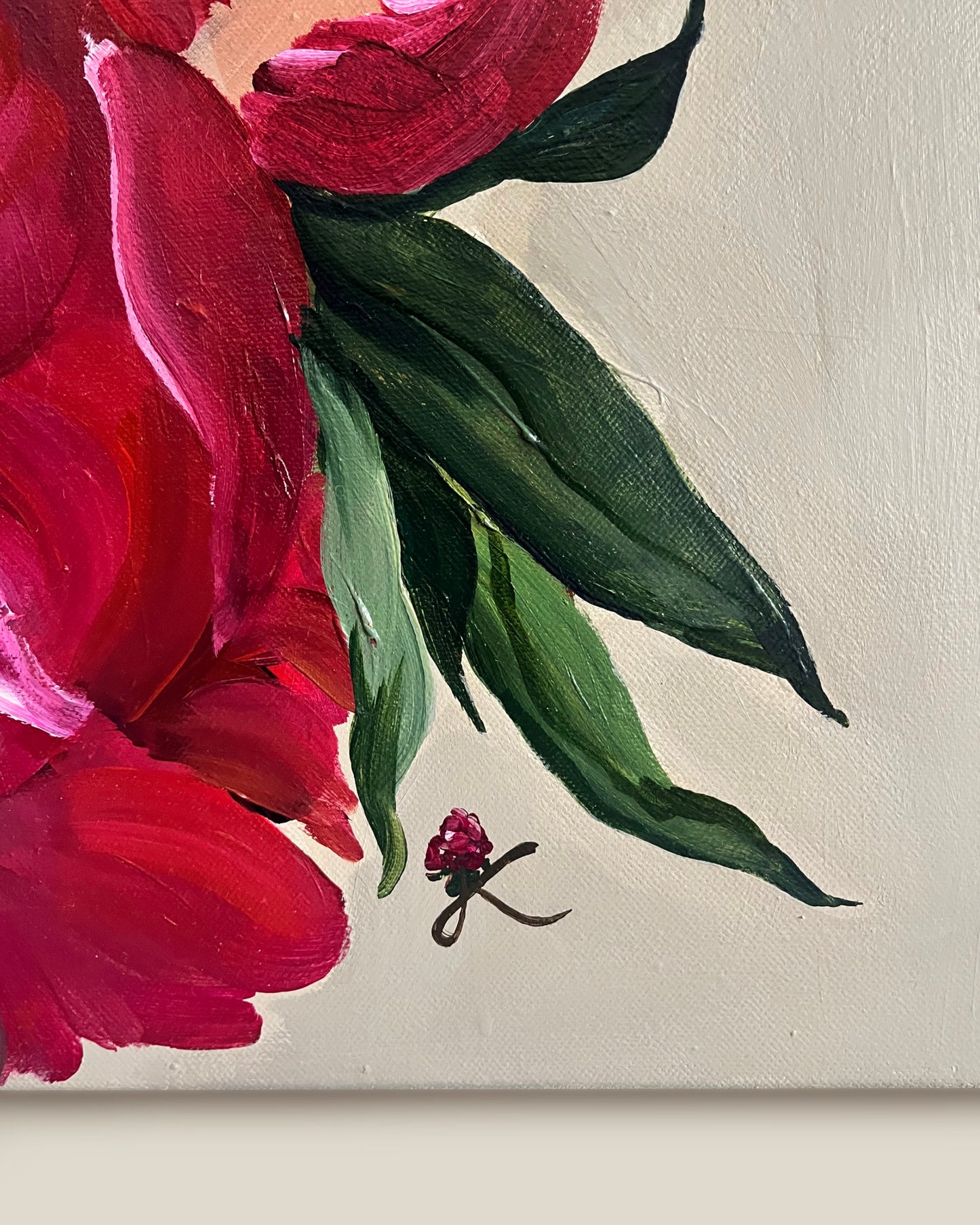 Artist signature detail on the original painting Carmine Woman by Janka Kykalová