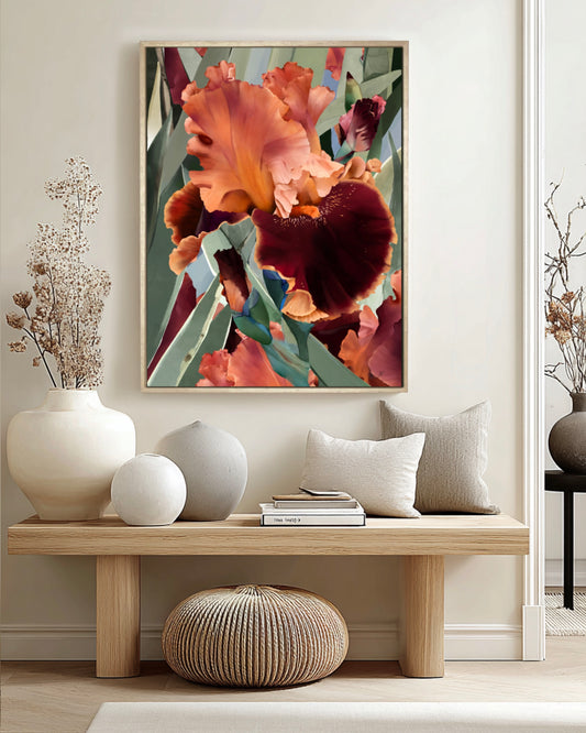 Ember Bloom – obraz na plátně v jemném světlém interiéru s přírodními materiály