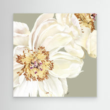 Load image into Gallery viewer, White peony in full bloom, symbol of harmony and grace, unframed canvas by Janka Kykalova.
