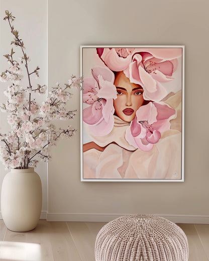 Framed original painting In Her Light by Janka Kykalová in a modern interior