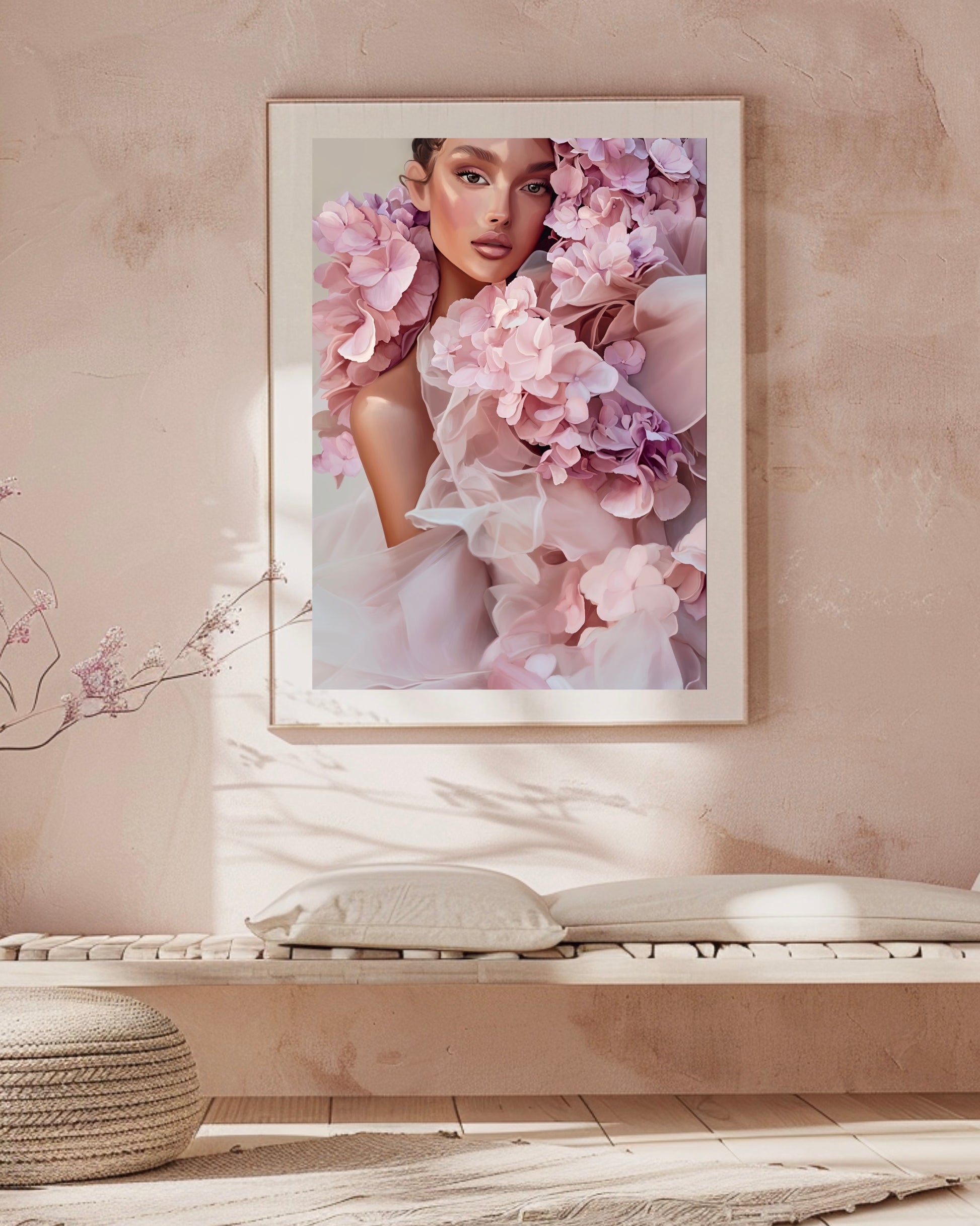In Hydrangea Bloom Fine Art Print displayed in a modern interior