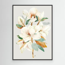 Charger l&#39;image dans la galerie, Elegant white magnolia flower on a soft background, canvas in black floating frame by Janka Kykalova.

