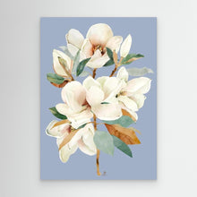 Charger l&#39;image dans la galerie, Elegant white magnolia flower on a blue background, unframed canvas by Janka Kykalova.
